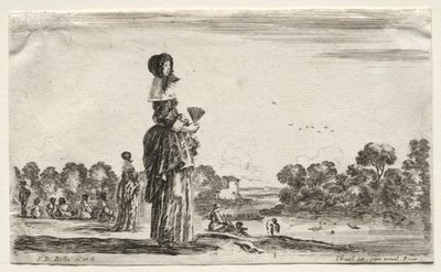 Various Figures and Landscapes: Women Watching Bathers along a River by Stefano della Bella