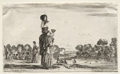 Various Figures and Landscapes: Women Watching Bathers along a River by Stefano della Bella