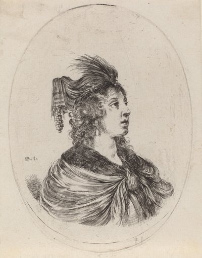 Woman in a Feathered Turban, Turned to the Right, 1649-1650 by Stefano della Bella