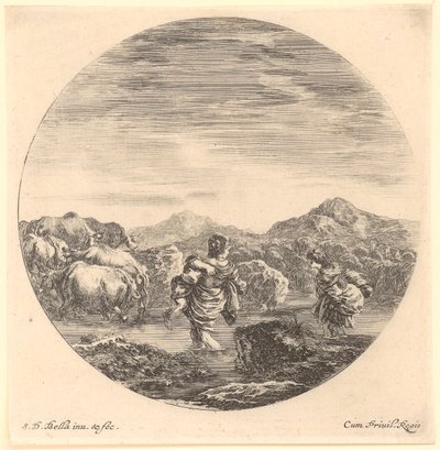 Two Women with a Herd of Cows Crossing the River, Plate 4 from the Series 