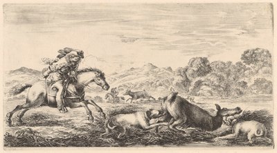 Two Dogs Bring Down a Hind by Stefano della Bella