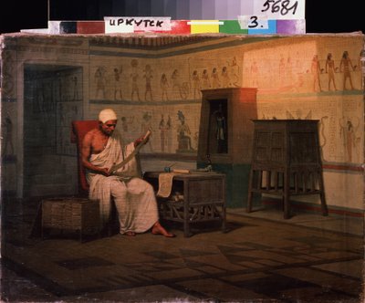 Egyptian Priest Reading a Papyrus Roll by Stepan Vladislavovich Bakalovich