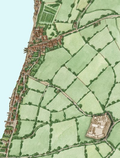 Lambeth and Vauxhall circa 1600, with Inset of Medieval Kennington Castle, 2021 by Stephen Conlin
