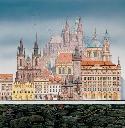 Prague Buildings and Russian Tanks, c.1980-1991 by Stephen Conlin