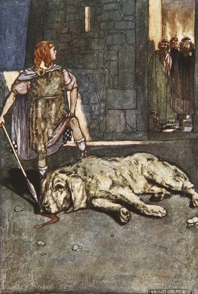 Cuchalain slays the Hound of Culain, illustration from 