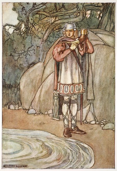Dermot took the horn and would have filled it, c1910 by Stephen Reid