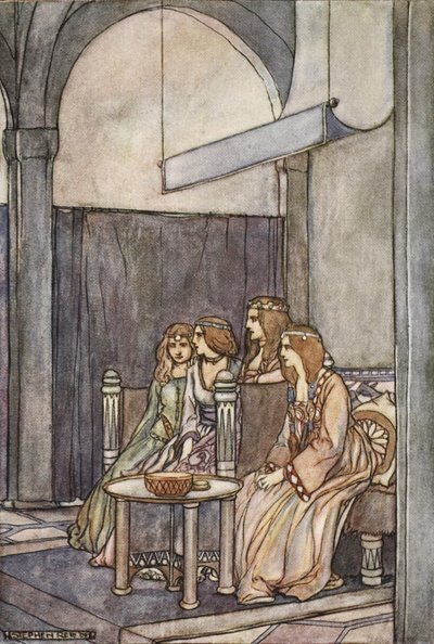 There sat the three maidens with the Queen, illustration from 