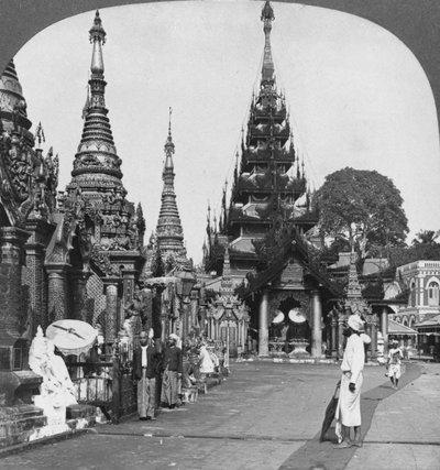 Along the Platform to the Southern Ascent, Shwedagon Pagoda, Rangoon, Burma, 1908 by Stereo Travel Co