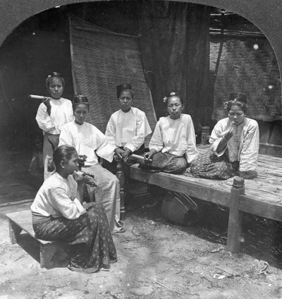 Burmese Women Smoking Outside Their Home, Mandalay, Burma by Stereo Travel Co