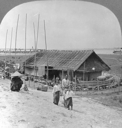 House Built of Bamboo on Rafts, Bhamo, Burma by Stereo Travel Co