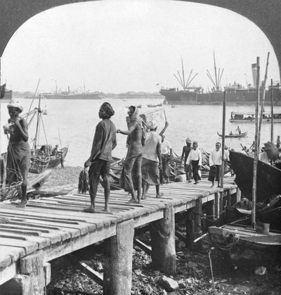 Landing Stage on the Irawaddy River, Rangoon, Burma by Stereo Travel Co
