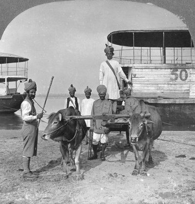 Military Transport Cart with an Escort of Indian Soldiers, Burma, 1898 by Stereo Travel Co