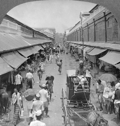 One of the Chief Native Market Streets, Rangoon, Burma by Stereo Travel Co