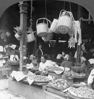 Shops in a Native Market, Rangoon, Burma by Stereo Travel Co