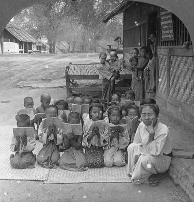 Village School and Teacher, Amarapura, Burma, 1908 by Stereo Travel Co