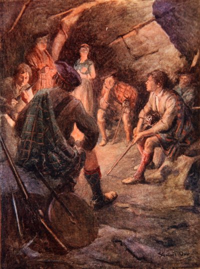 Armed Highlanders sit around the fire and make plans for Bonnie Prince Charlie by Stewart Orr