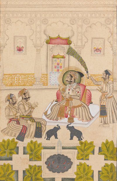 Maharana Amar Singh II Is Shown Two Silver Elephants by Stipple Master