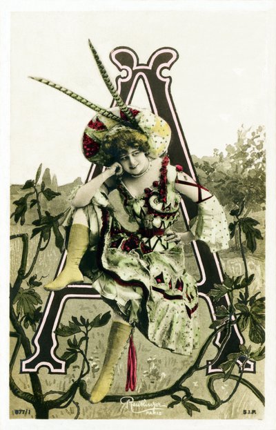 A: Constance Elise De Vere, French Actress with English Roots, Born in Belgium - Theatre Marigny, Paris - Alphabet in Postcards by Studio Reutlinger