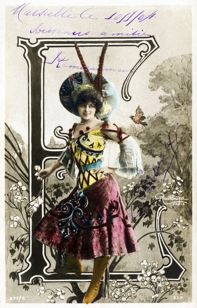 E: Constance Elise De Vere, French Actress with English Origin, Born in Belgium - Theatre Marigny, Paris - Alphabet in Postcard by Studio Reutlinger