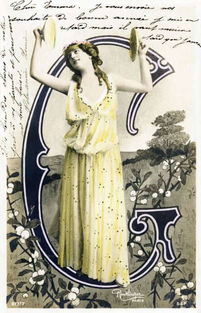 Louise Myriel, Actress and Lyric Singer from La Belle Epoque - Folies Bergere, Gymnase, Gaite, Paris - Alphabet in Postcard by Studio Reutlinger