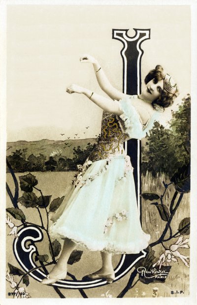 J: Lucette De Berny, Artist from La Belle Epoque - Alphabet in Postcard by Studio Reutlinger