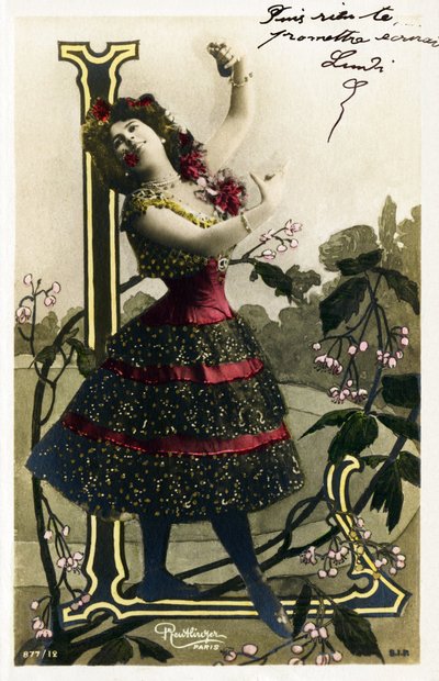 L: Luz Chavita, Actress and Dancer from La Belle Epoque - Opera Comique, Paris - Alphabet in Postcard by Studio Reutlinger