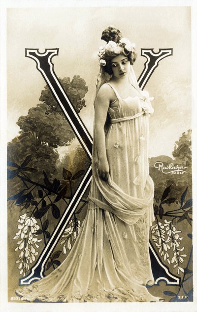 Amelie Dieterle, French Actress and Singer - Theatre des Varietes, Bouffes Parisiennes, Paris - Alphabet in Postcard by Studio Reutlinger