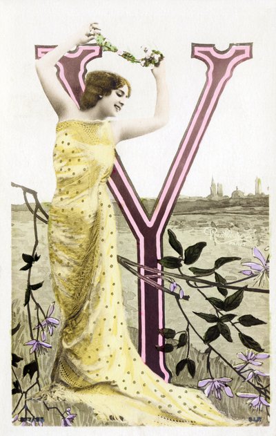 Y: Bianca Toledo, artist, singer and Sevillian dancer from the Belle Epoque - Casino de Paris, Folies Bergere - alphabet in postcard by Studio Reutlinger