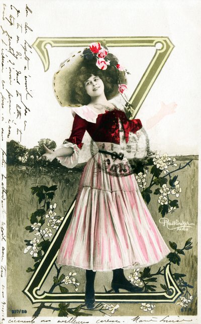 Constance Elise De Vere, French Actress with English Origin Born in Belgium, Alphabet in Postcard by Studio Reutlinger