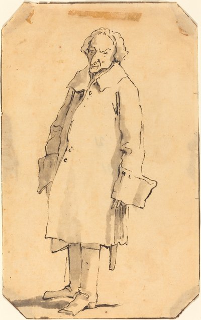 A Standing Man Wearing a Great Coat and Boots by Style of Giovanni Battista Tiepolo