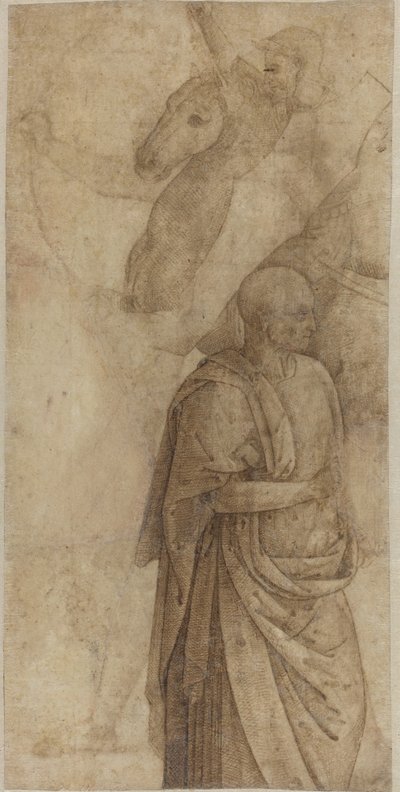Rider and Standing Draped Man, after the Antique by Style of Pietro Perugino