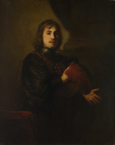 Portrait of a Man with a Breastplate and Plumed Hat by Style of Rembrandt