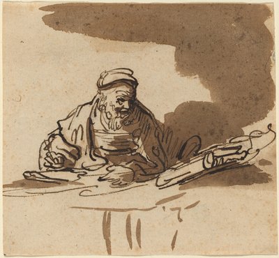 An Old Scholar at His Desk by Style of Rembrandt van Rijn