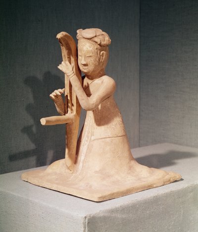 Seated musician playing a harp by Sui Dynasty Chinese School