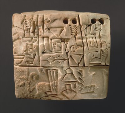 Cuneiform tablet showing accounts of barley distribution, c.3000 BC by Sumerian