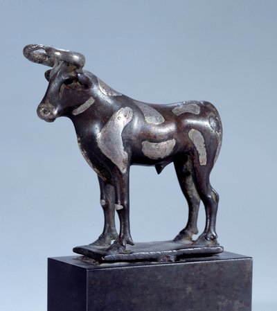 Art of Mesopotamia: Pie Taurus. Bronze sculpture inlaid with silver, circa 2500 BC. Paris, Louvre Museum by Sumerian Mesopotamian School