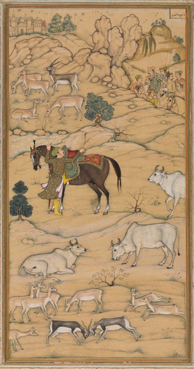Akbar Mounting his Horse, page from the Chester Beatty Akbar Nama History of Akbar, 1605-07 by Sur Das Gujarati