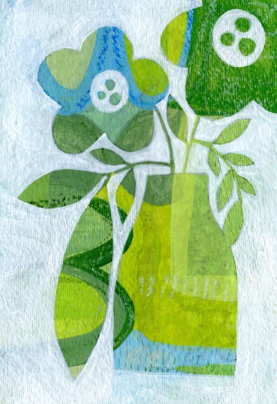 Abstract Green Floral Vase by Susan Black