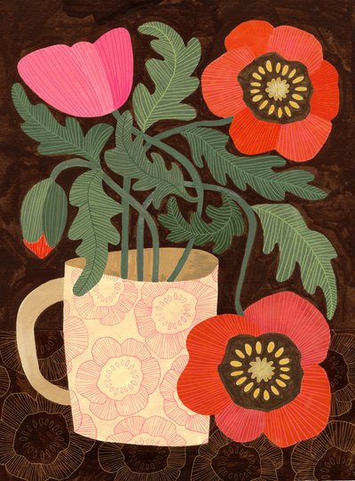 Poppies in a Pink Mug by Susan Black