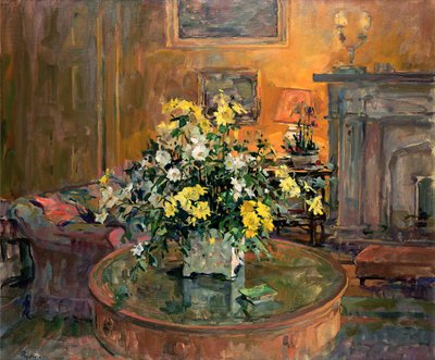 Drum Table with Yellow Flowers by Susan Ryder
