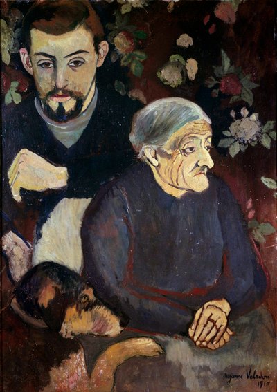 Portrait of the Painter Maurice Utrillo, His Grandmother and a Dog by Suzanne Valadon