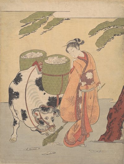 A Woman Sweeping up Her Love Letters by Suzuki Harunobu
