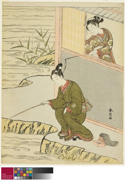 Beauty Teasing a Young Man Fishing, c.1768 by Suzuki Harunobu