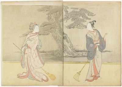 Calender Print of Meiwa 2 and a Mitate of the No_ Play Takasago, 1765 by Suzuki Harunobu