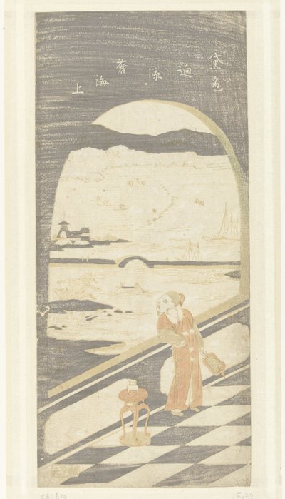 Chinese Poet Overlooking Water Landscape by Suzuki Harunobu