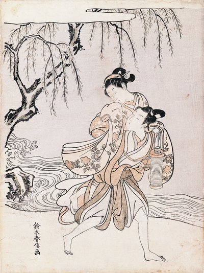 Couple on the banks of the river by Suzuki Harunobu