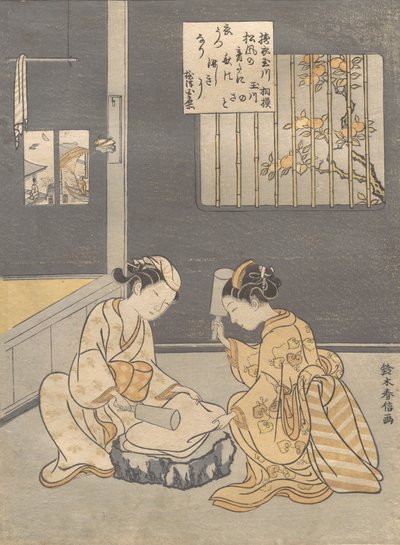 Fulling Cloth at the Jewel River Kinuta no Tamagawa, ca. 1768 by Suzuki Harunobu