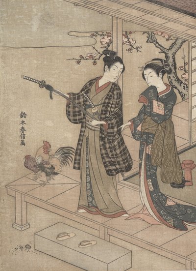 Gentleman Taking Leave of His Lady on a Veranda by Suzuki Harunobu