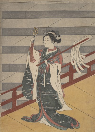 Girl on Balcony above Stone Stairway by Suzuki Harunobu