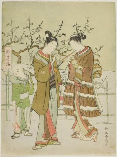 Giving a Light by the Garyubai Plum Tree by Suzuki Harunobu